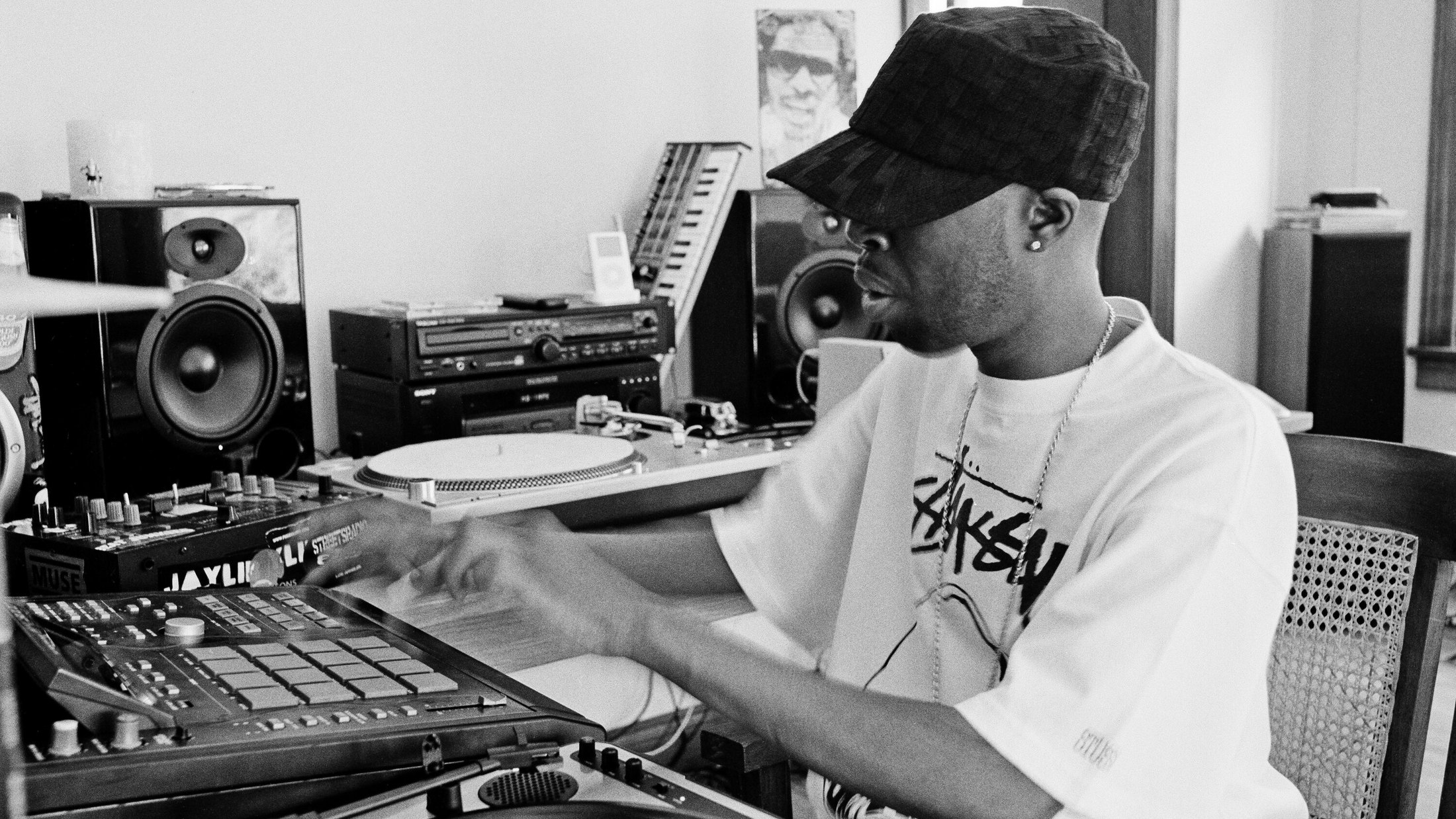 Detroit producer and musician J Dilla working in his studio