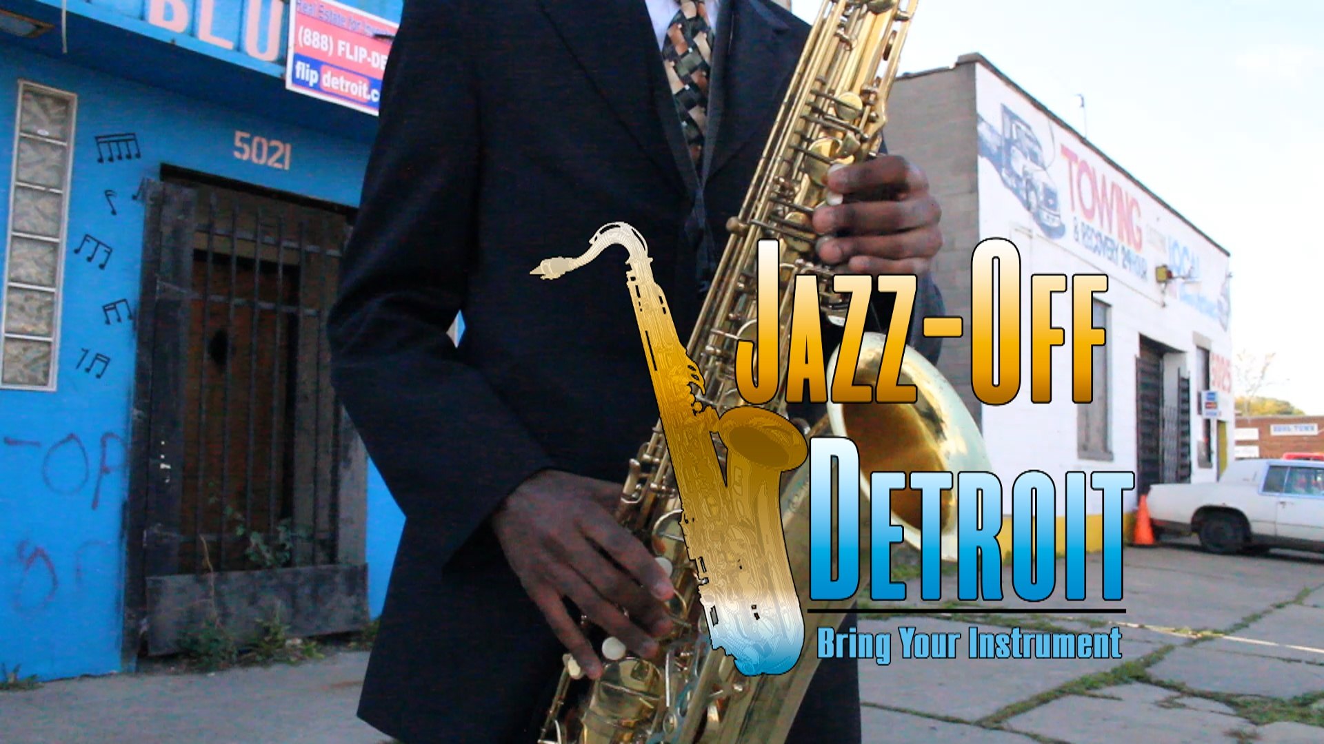 Jazz-Off Detroit program imagery at the historic Blue Bird Inn